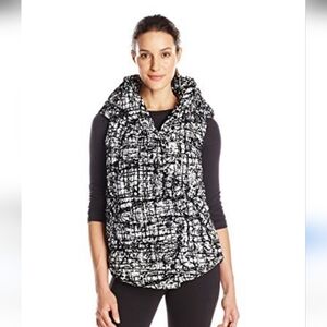 Calvin Klein Flocked Shawl Collar Black & White Abstract Puffer Vest XL